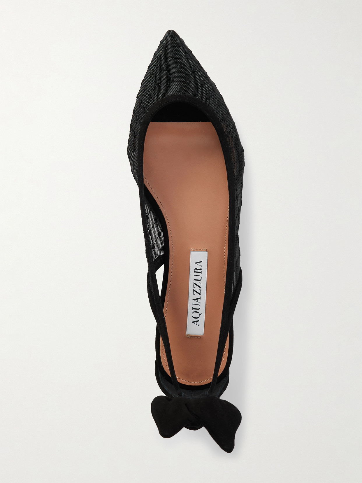 Aquazzura Black Mesh And Suede Ballerinas With Bow In Black