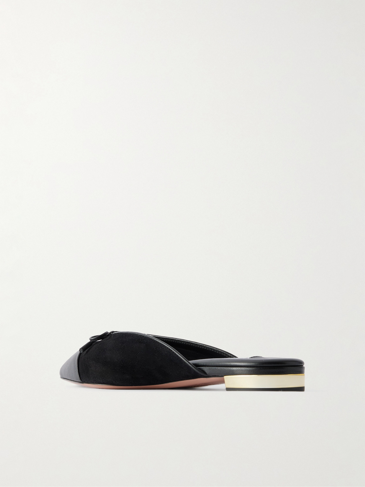 Aquazzura Gioia Bow-embellished Leather-trimmed Suede Slippers