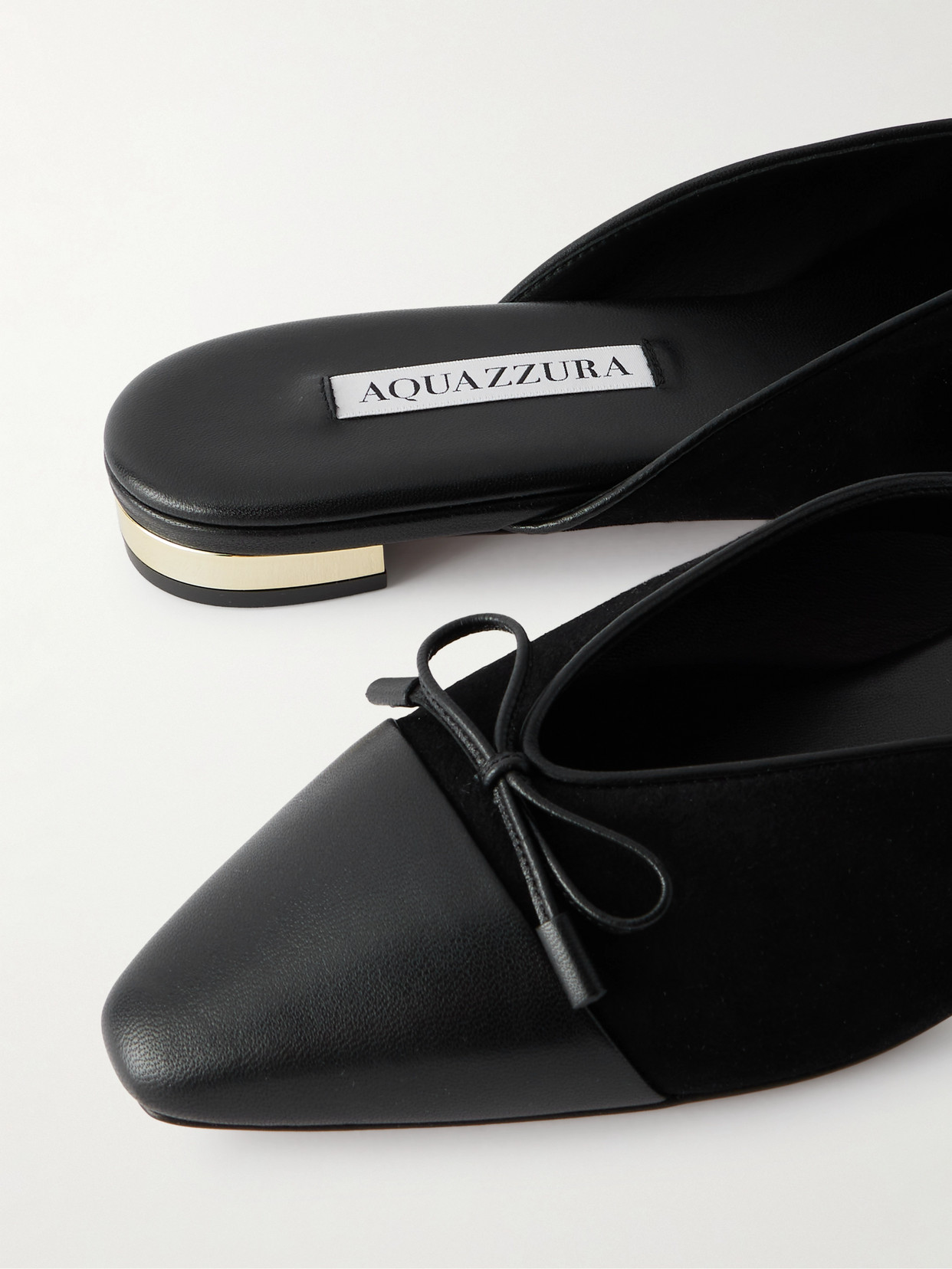 Aquazzura Gioia Bow-embellished Leather-trimmed Suede Slippers