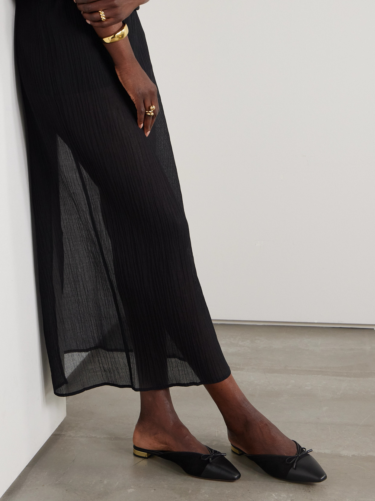 Aquazzura Gioia Bow-embellished Leather-trimmed Suede Slippers