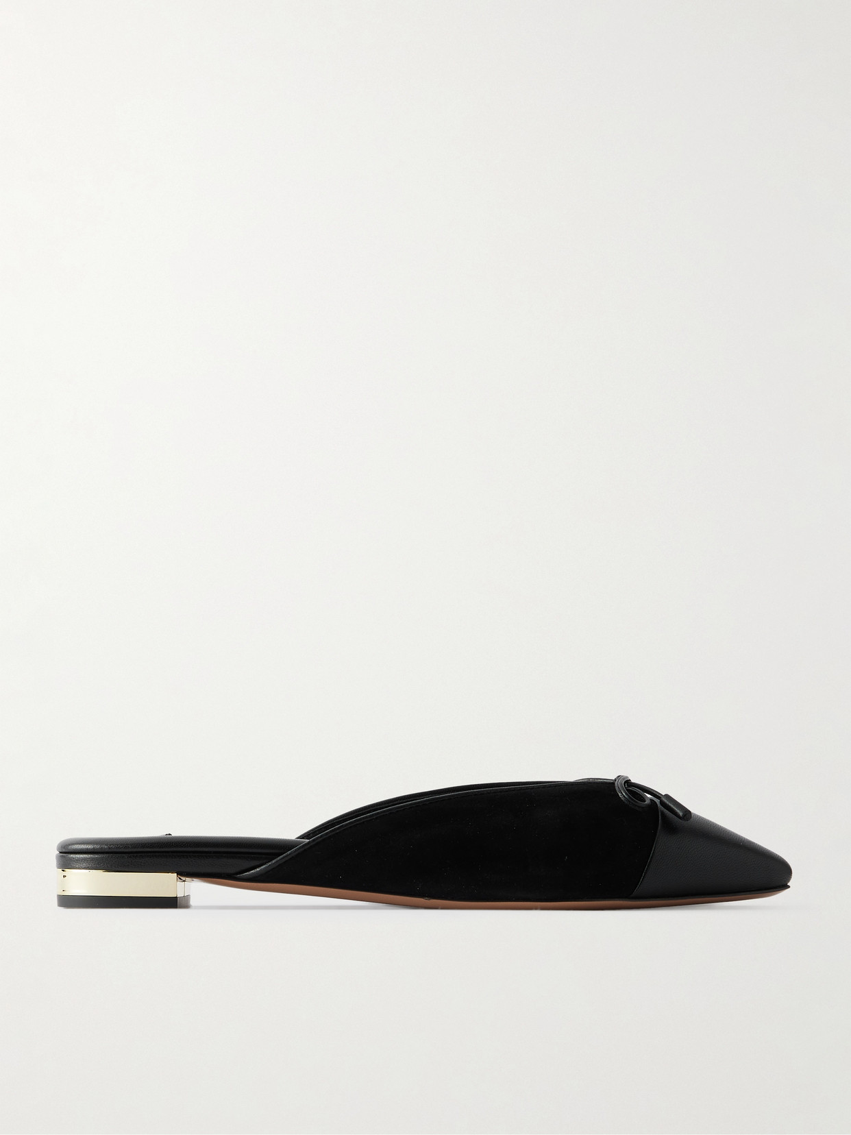 Aquazzura Gioia Bow-embellished Leather-trimmed Suede Slippers