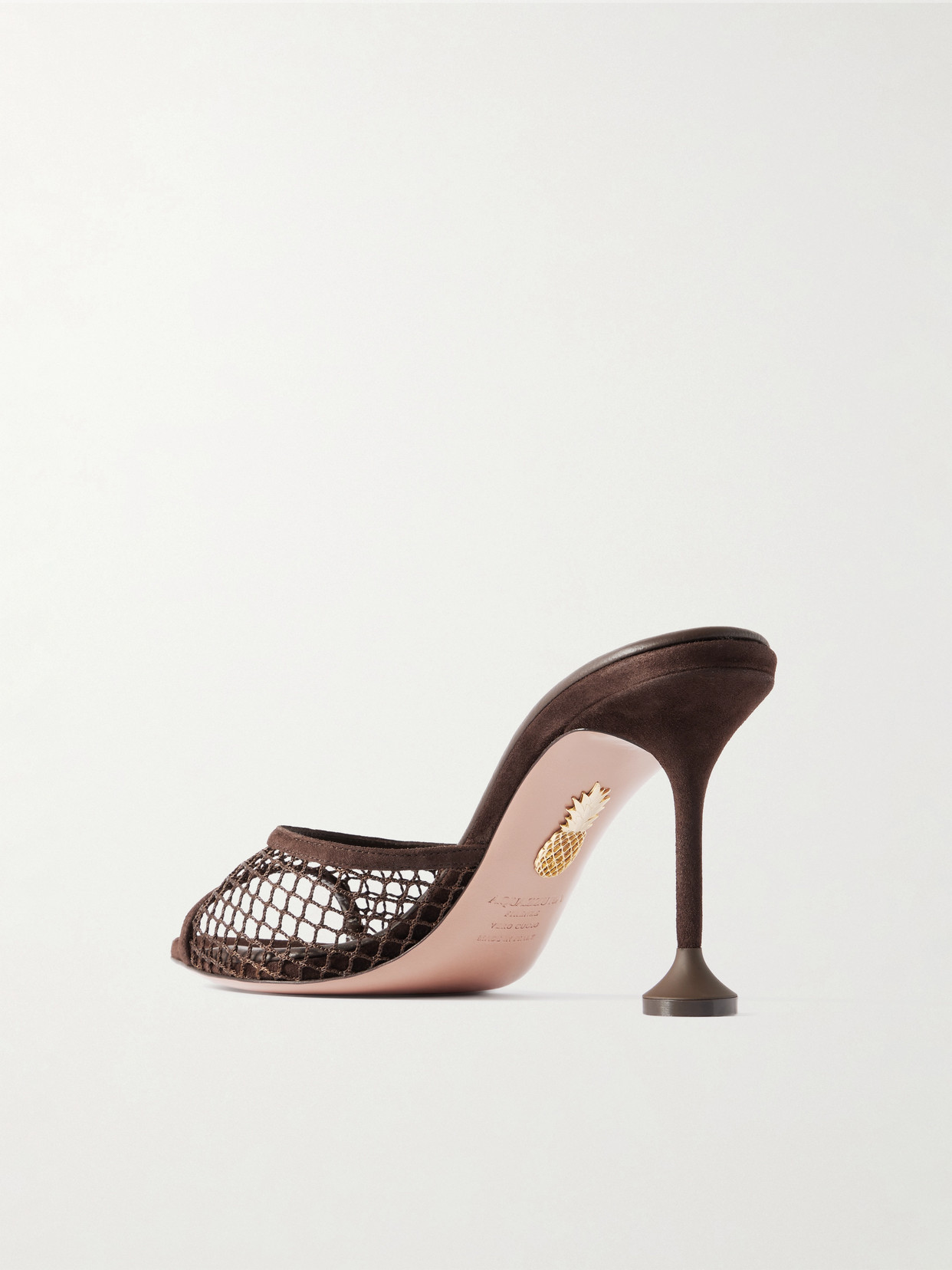 Aquazzura Bisous 85 Suede-trimmed Fishnet Mules