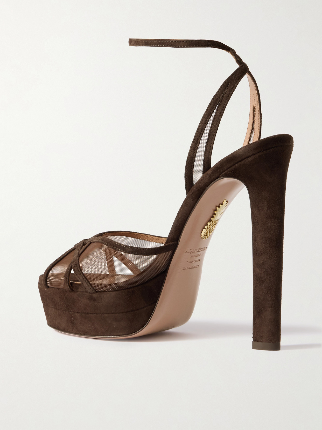 Aquazzura 130mm Shear Plateau Platform Mesh-panel Heeled Sandals In Brown
