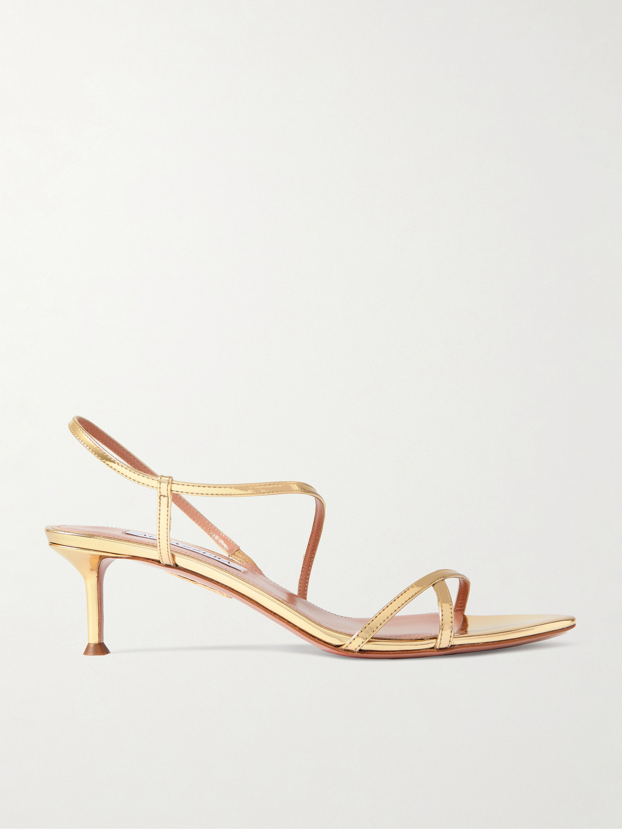 Aquazzura Tease 50 Metallic Leather Sandals In Gold