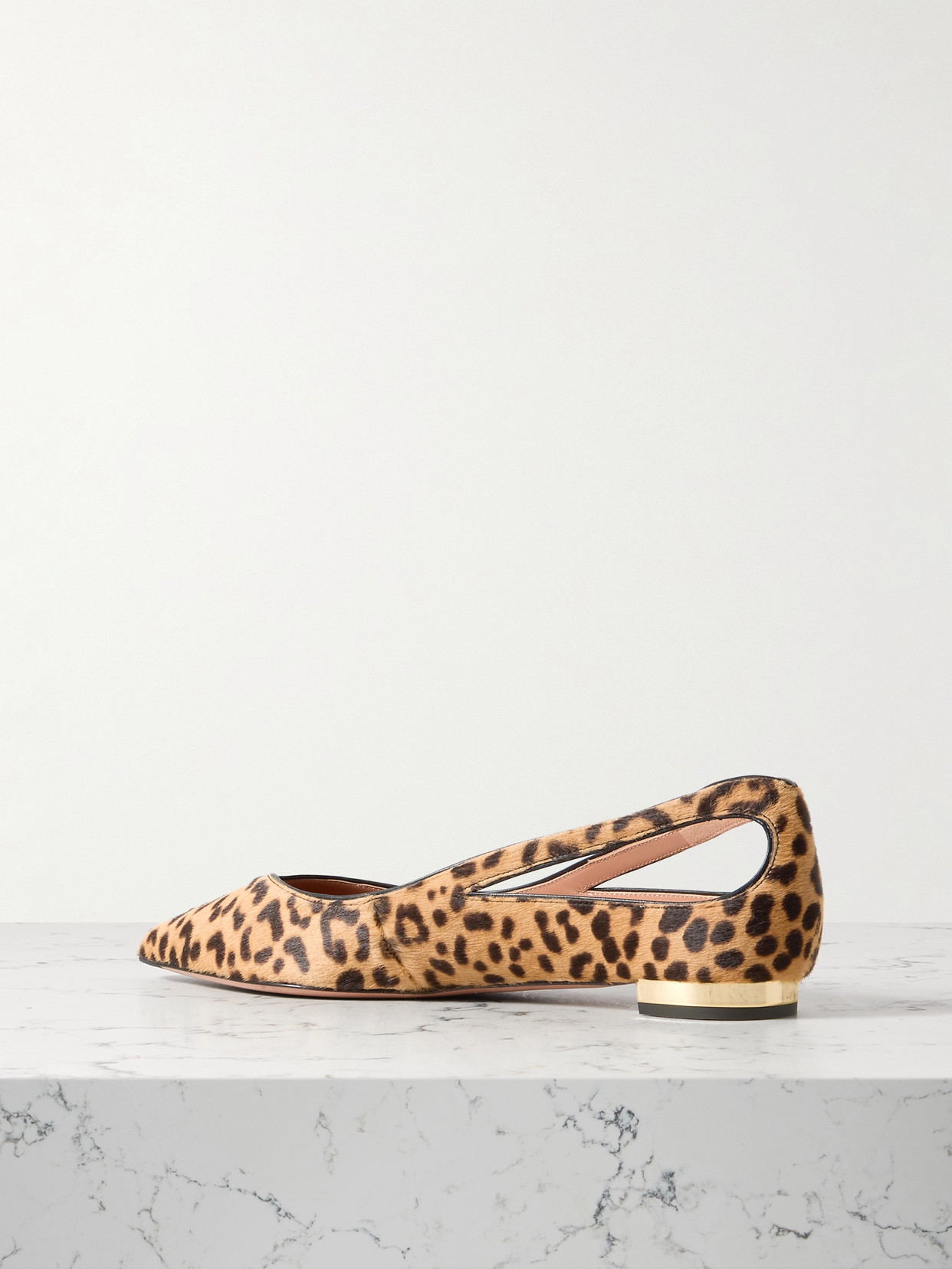 Aquazzura Sheeva Cutout Leopard-print Calf Hair Point-toe Flats