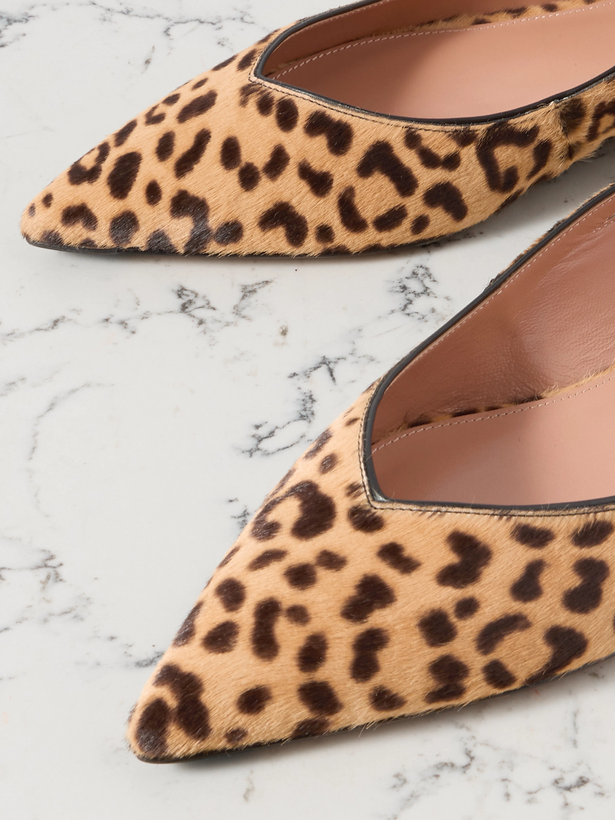 Aquazzura Sheeva Cutout Leopard-print Calf Hair Point-toe Flats