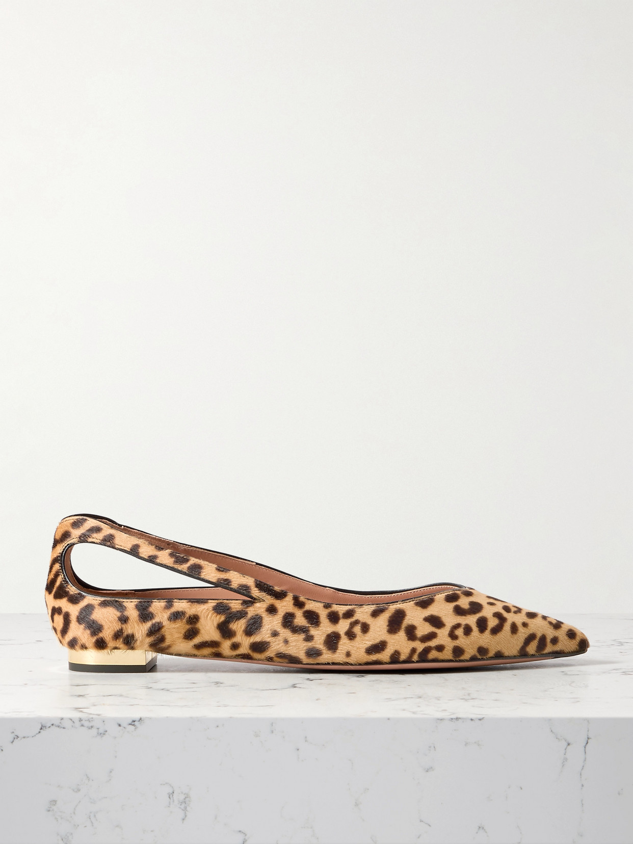 Aquazzura Sheeva Cutout Leopard-print Calf Hair Point-toe Flats