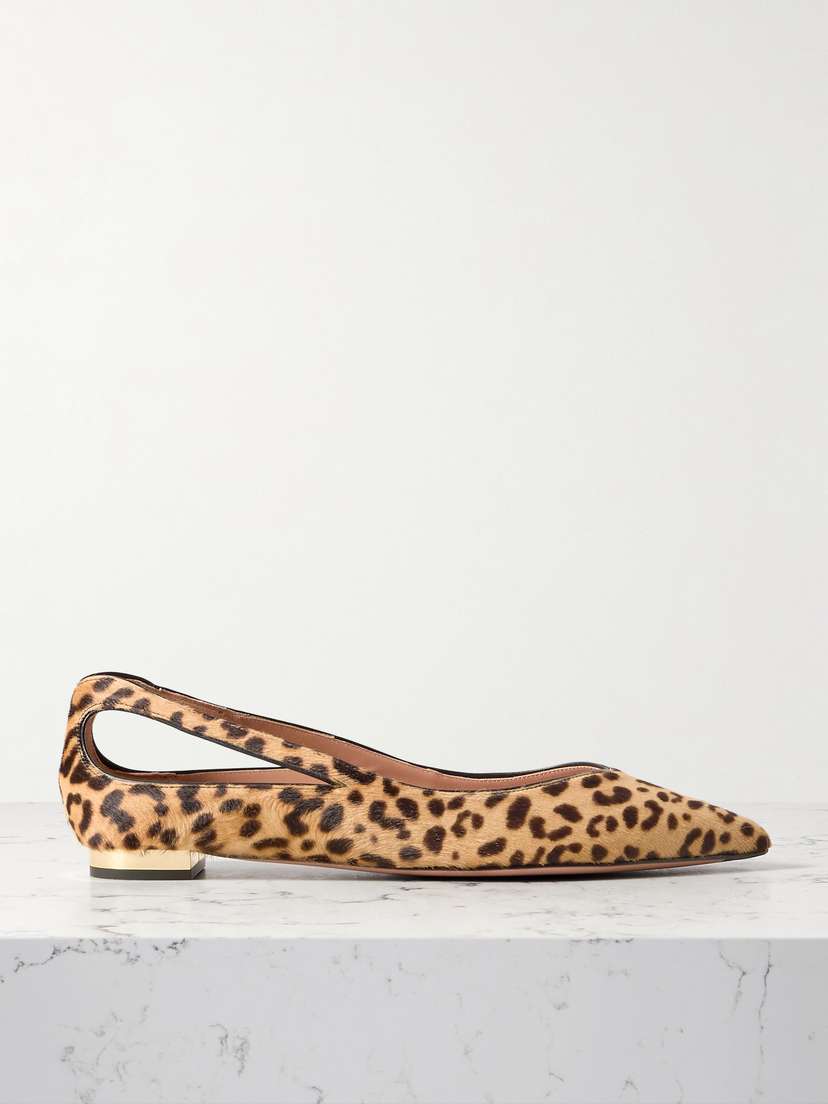 Aquazzura Sheeva Cutout Leopard-print Calf Hair Point-toe Flats