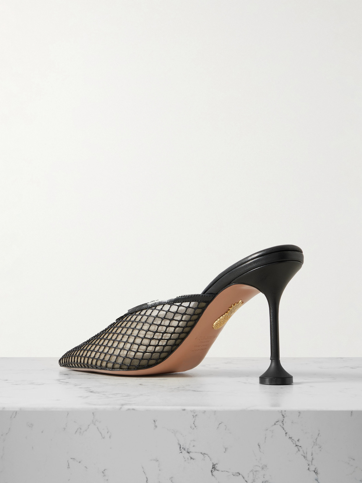 Aquazzura Bisous 85 Leather-trimmed Mesh Point-toe Mules