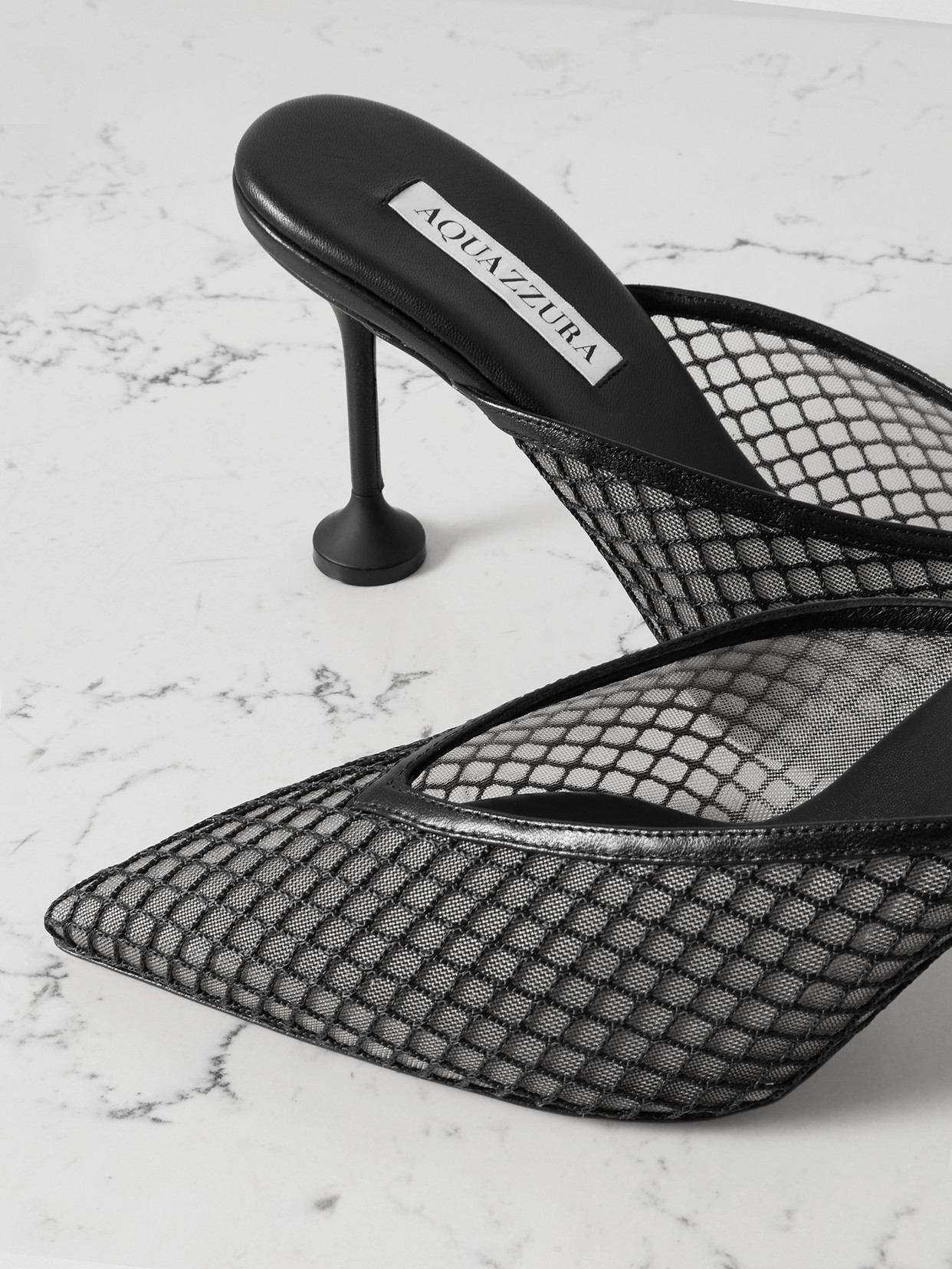 Aquazzura Bisous 85 Leather-trimmed Mesh Point-toe Mules