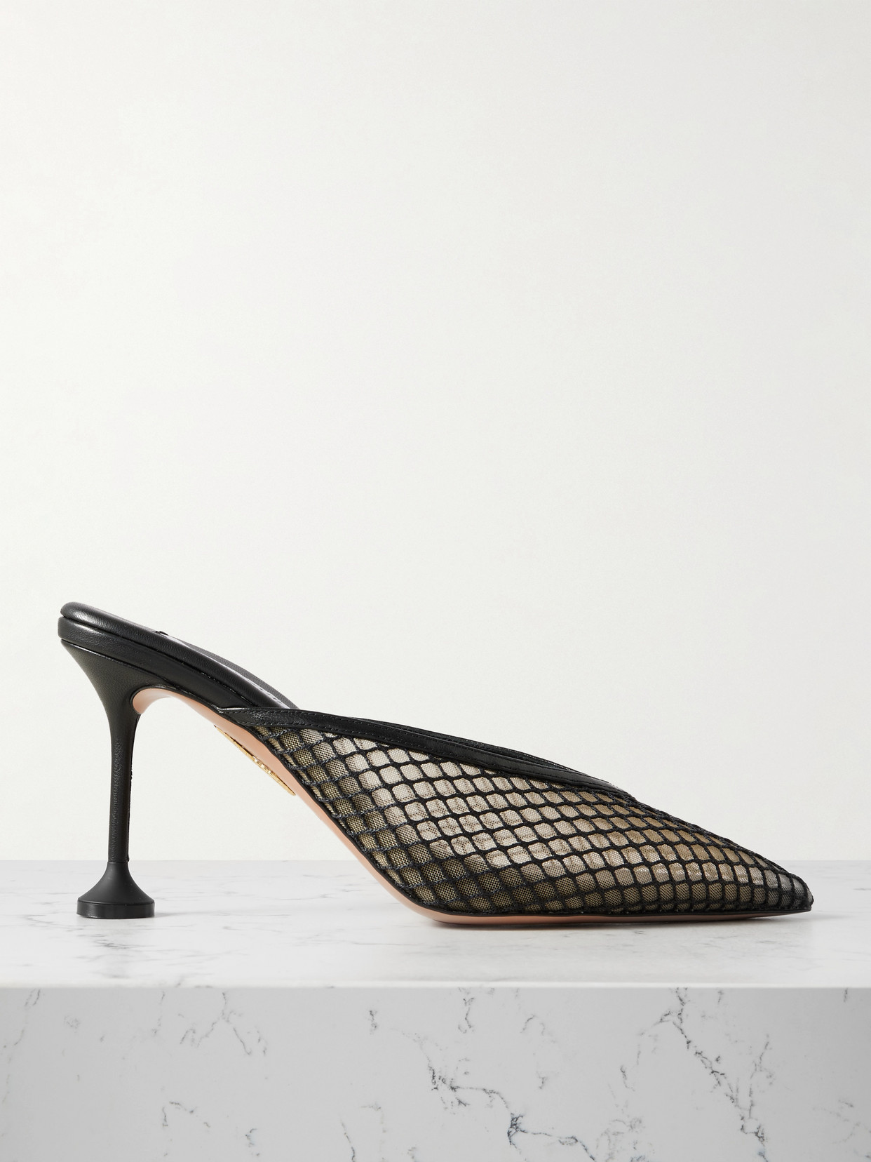 Aquazzura Bisous 85 Leather-trimmed Mesh Point-toe Mules