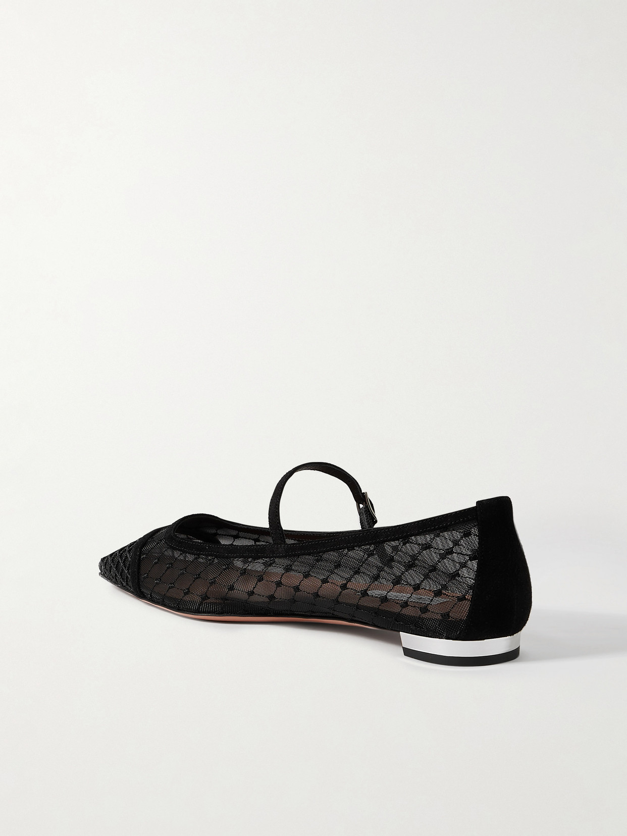 Aquazzura Juliette Velvet-trimmed Embroidered Mesh Ballet Flats In Black