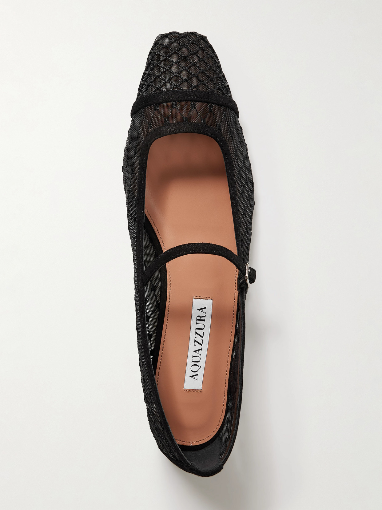 Aquazzura Juliette Velvet-trimmed Embroidered Mesh Ballet Flats In Black