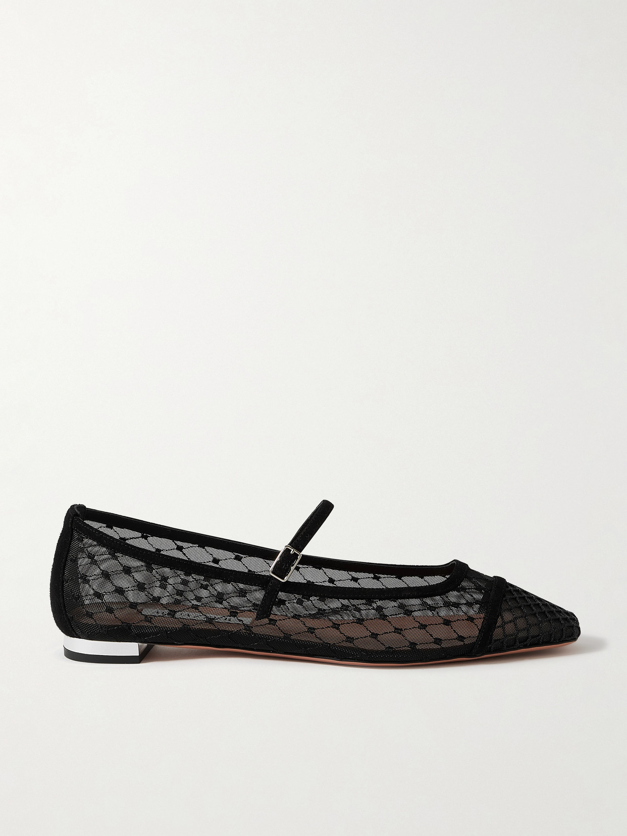 Aquazzura Juliette Velvet-trimmed Embroidered Mesh Ballet Flats