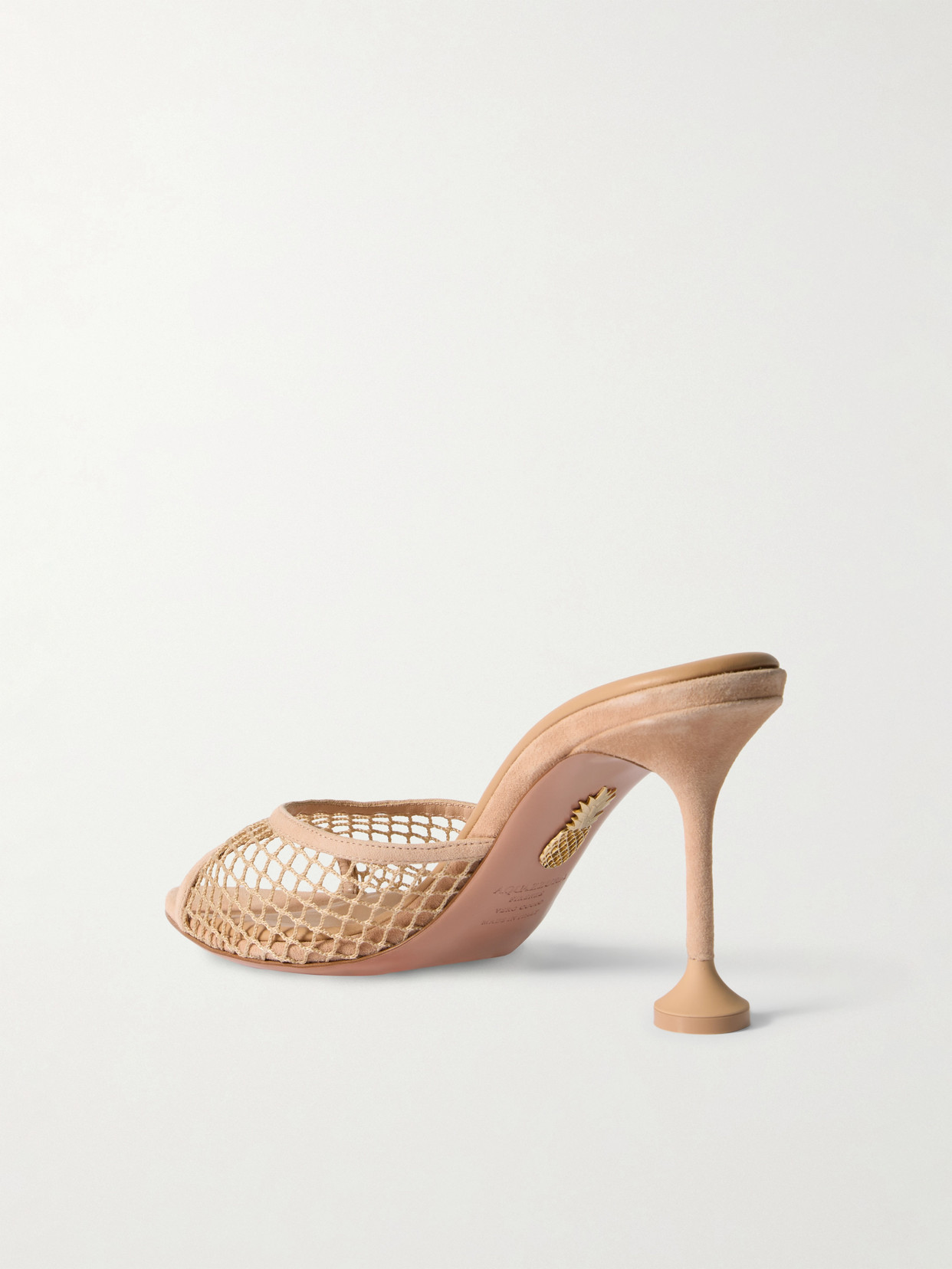 Aquazzura Bisous 85 Suede-trimmed Fishnet Mules