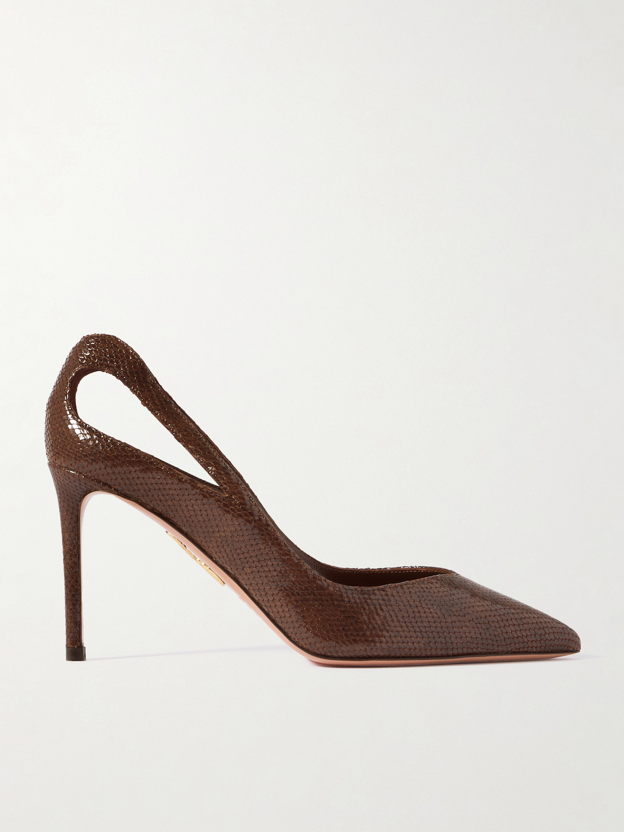 Aquazzura - Sheeva 85 Cutout Snake-effect Leather Pumps - Dark brown