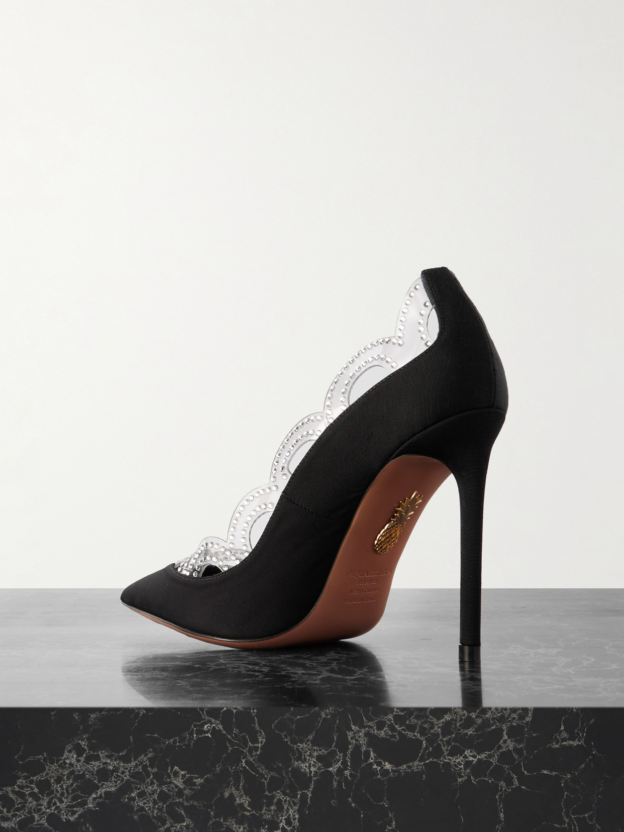 Aquazzura Je T'aime 105 Embellished Pvc-trimmed Grosgrain Pumps