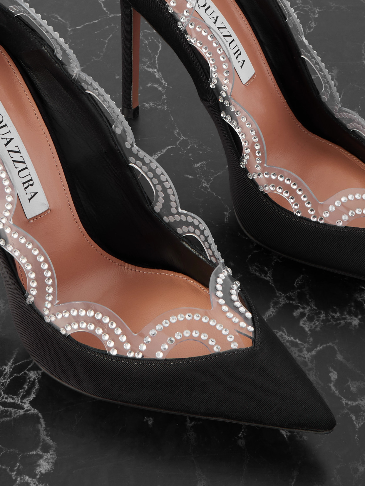Aquazzura Je T'aime 105 Embellished Pvc-trimmed Grosgrain Pumps
