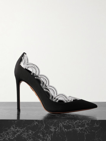 AQUAZZURA Je T'Aime 105 embellished PVC-trimmed grosgrain pumps