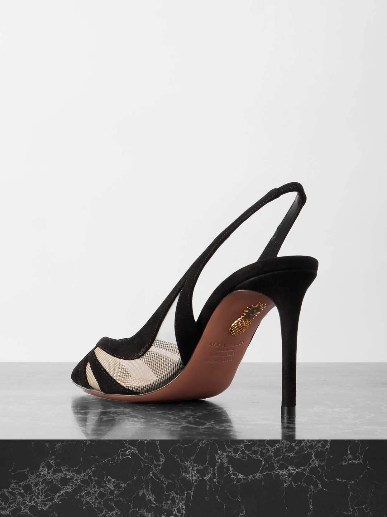 Aquazzura Lune 85 Mesh-trimmed Suede Slingback Pumps