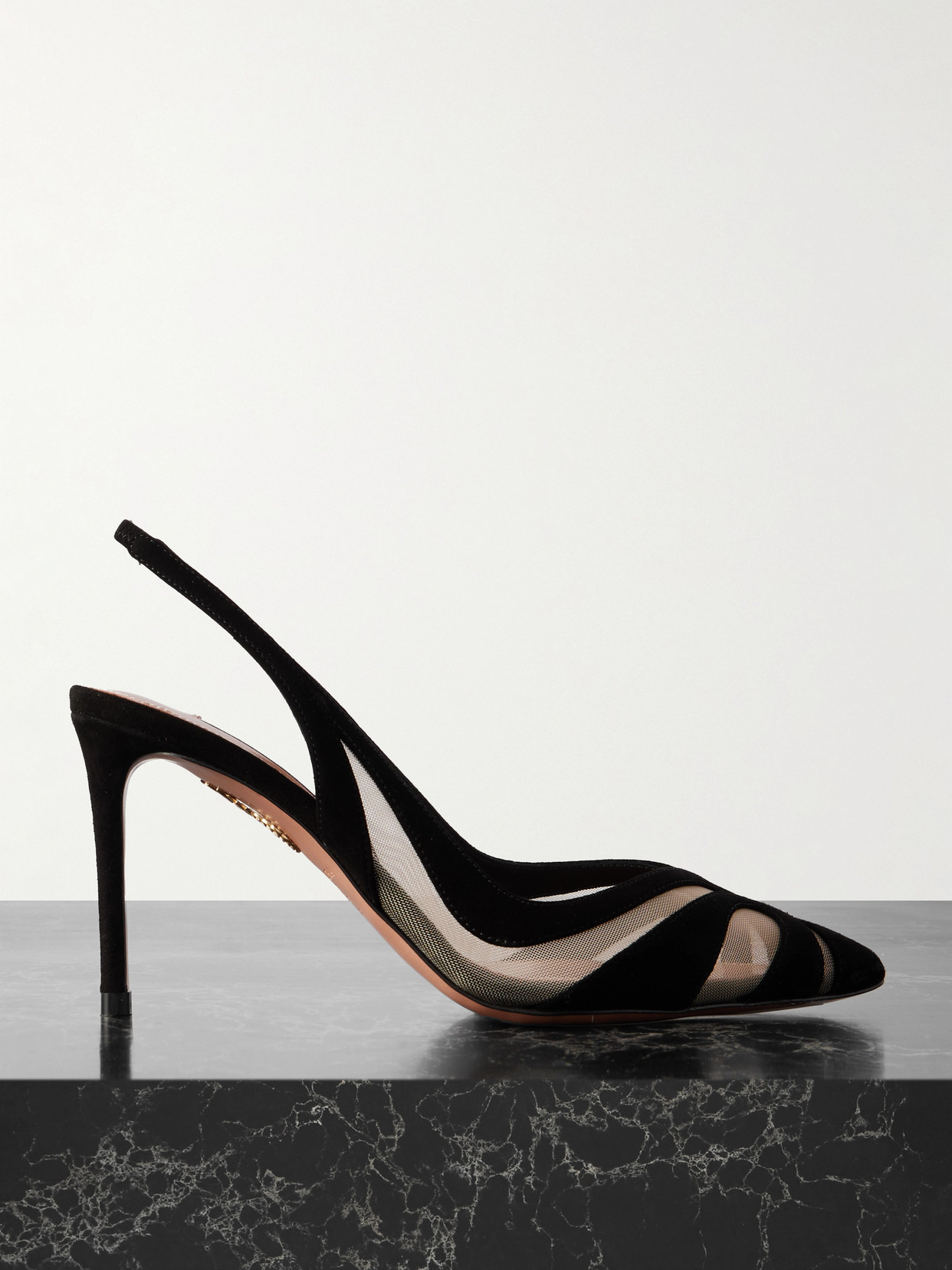 Aquazzura Lune 85 Mesh-trimmed Suede Slingback Pumps