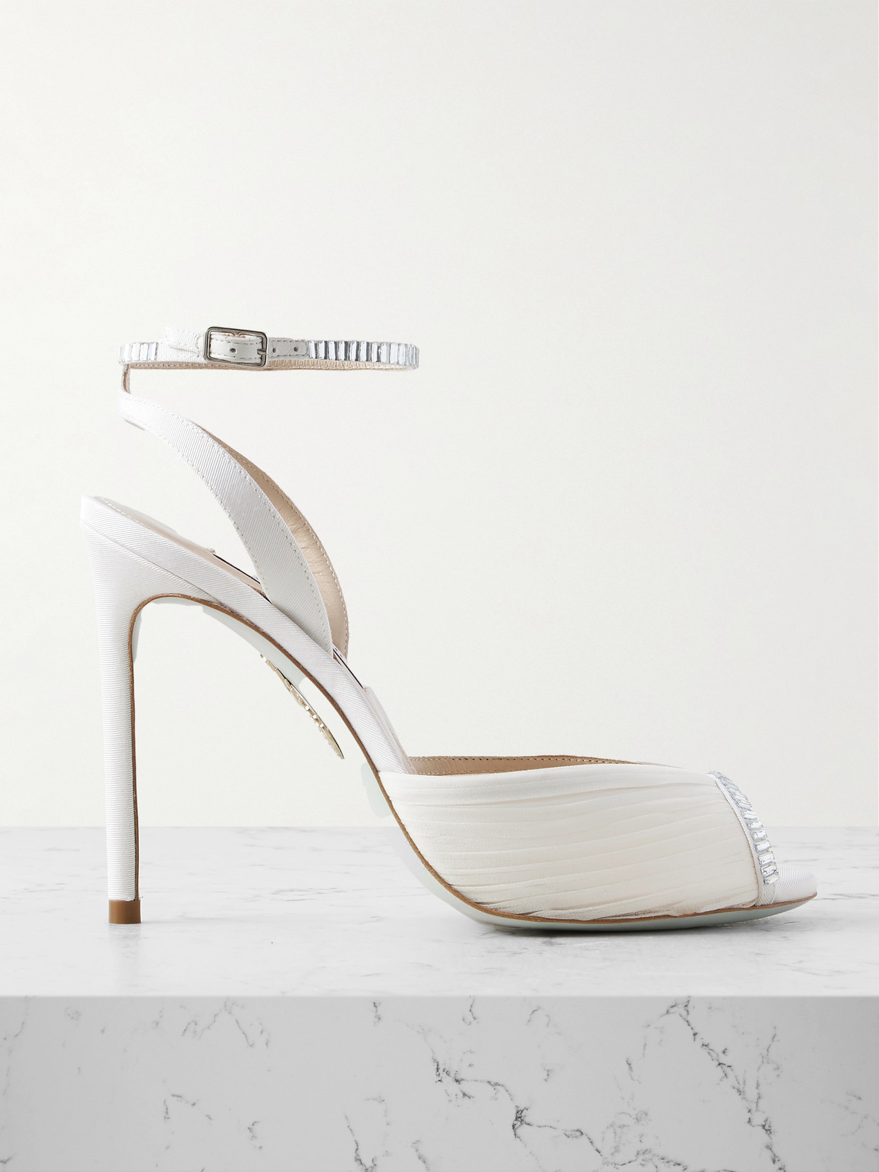 Aquazzura Be Mine 105 Embellished Grosgrain-trimmed Chiffon Sandals In White