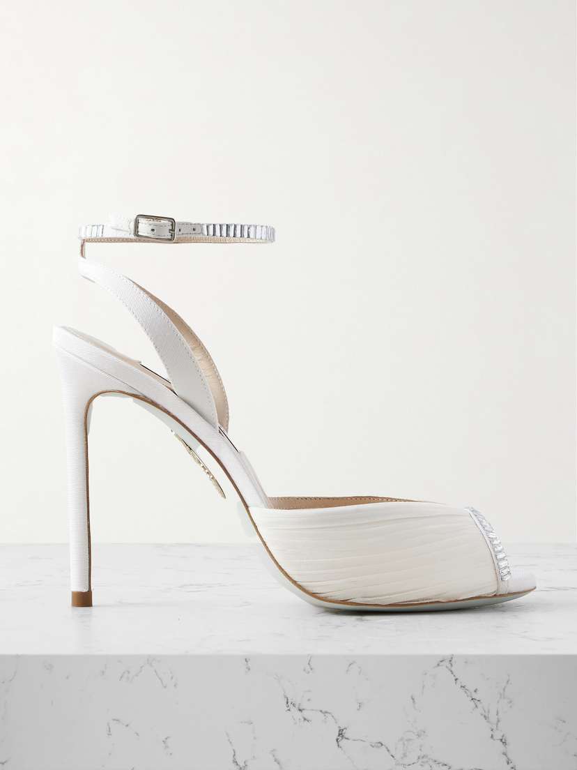 Aquazzura Be Mine 105 Embellished Grosgrain-trimmed Chiffon Sandals