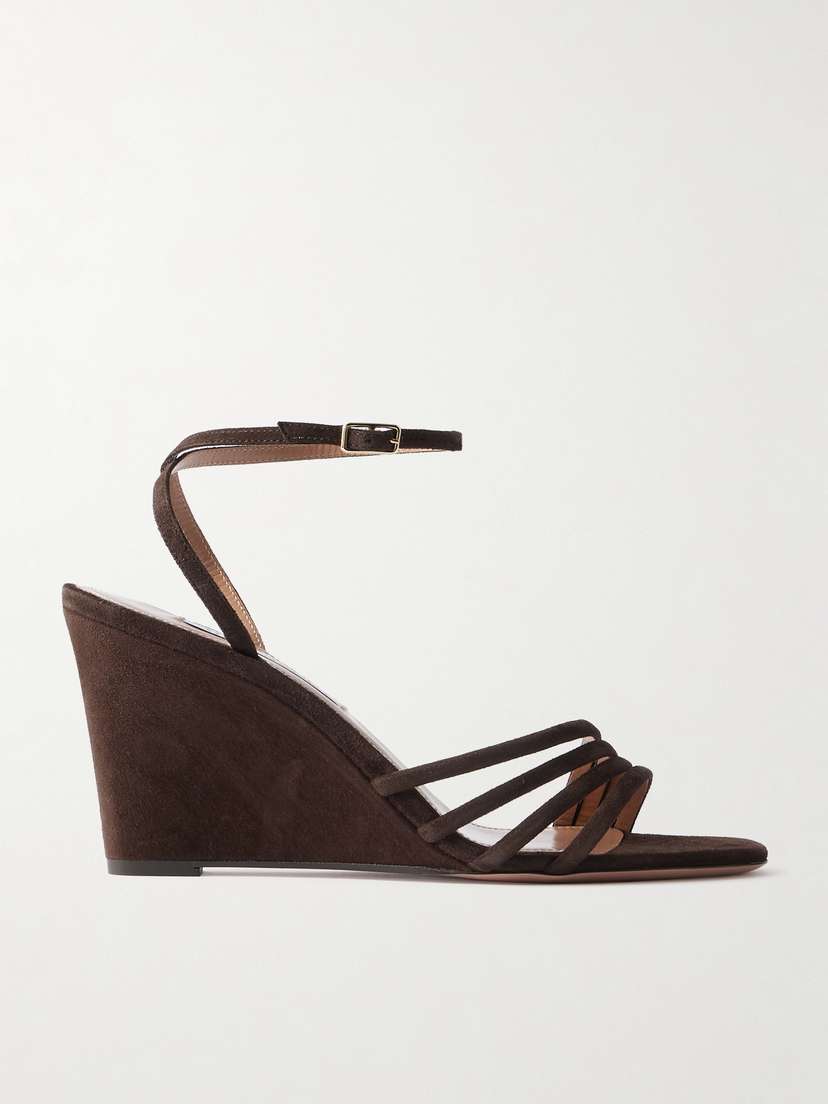 Aquazzura Latour 85 Suede Wedge Sandals
