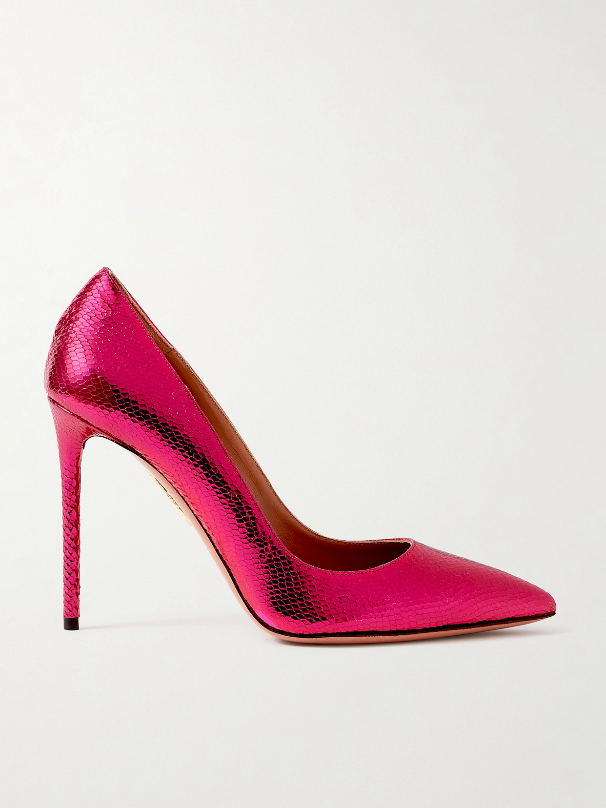 Aquazzura - Purist 105 Metallic Snake-effect Leather Pumps - Fuchsia