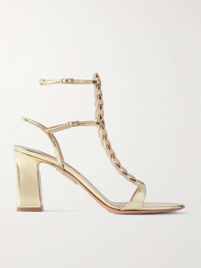 Aquazzura Destiny Gladiator 85 Braided Metallic Leather Sandals