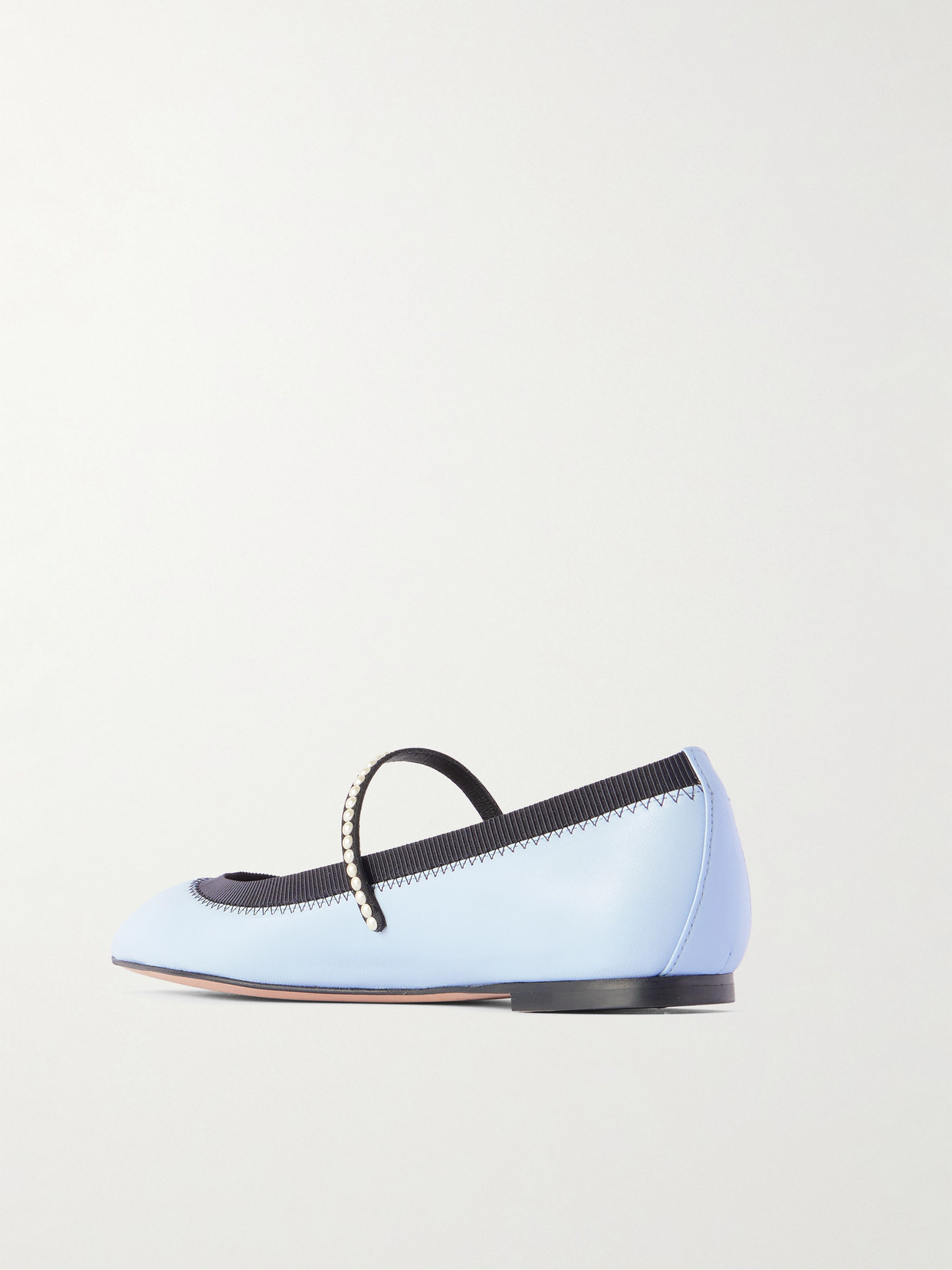 Aquazzura Romy Embellished Grosgrain-trimmed Leather Ballet Flats In Blue