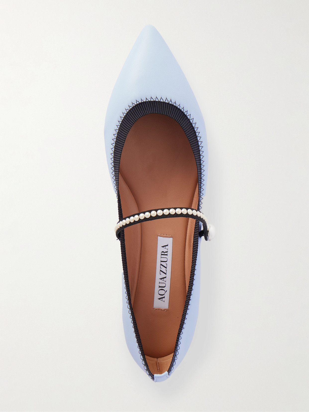 Aquazzura Romy Embellished Grosgrain-trimmed Leather Ballet Flats In Blue