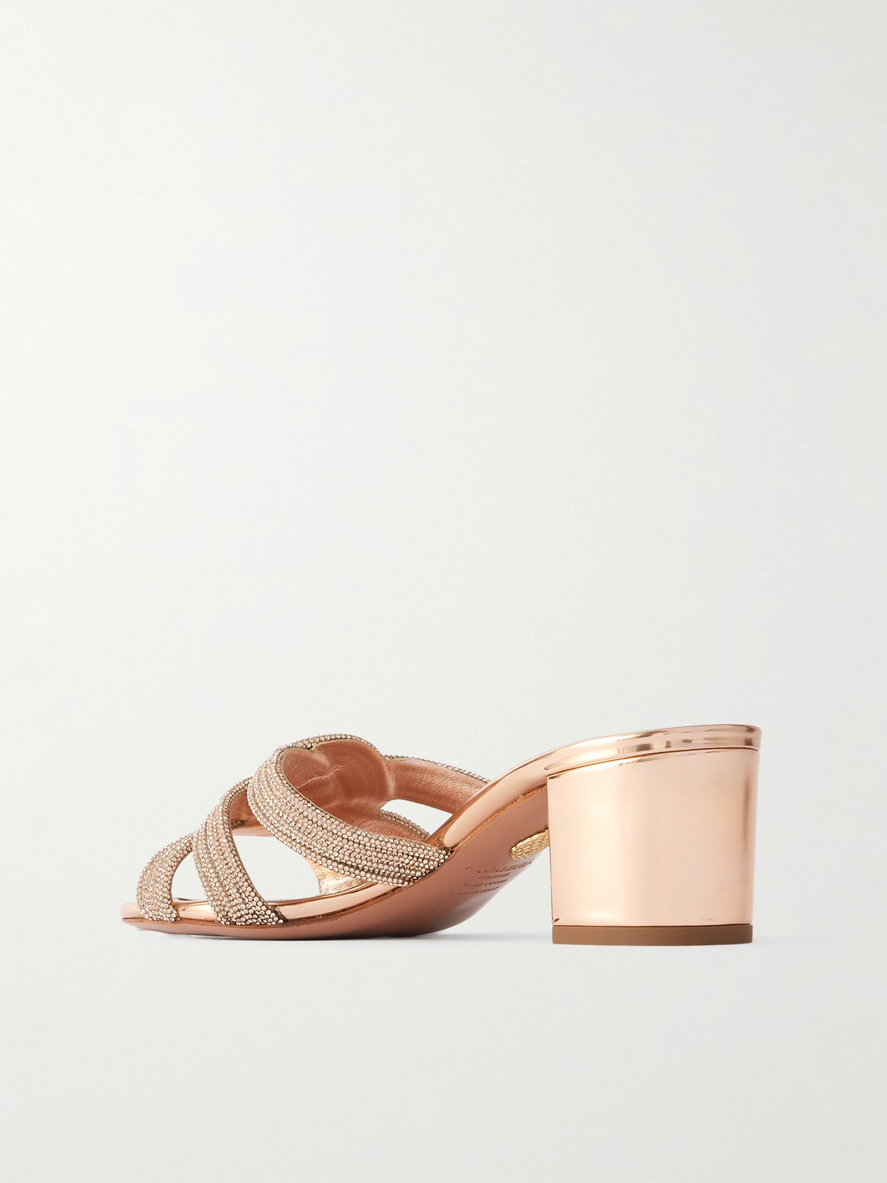 Aquazzura Felix 50 Crystal-embellished Mirrored-leather Mules