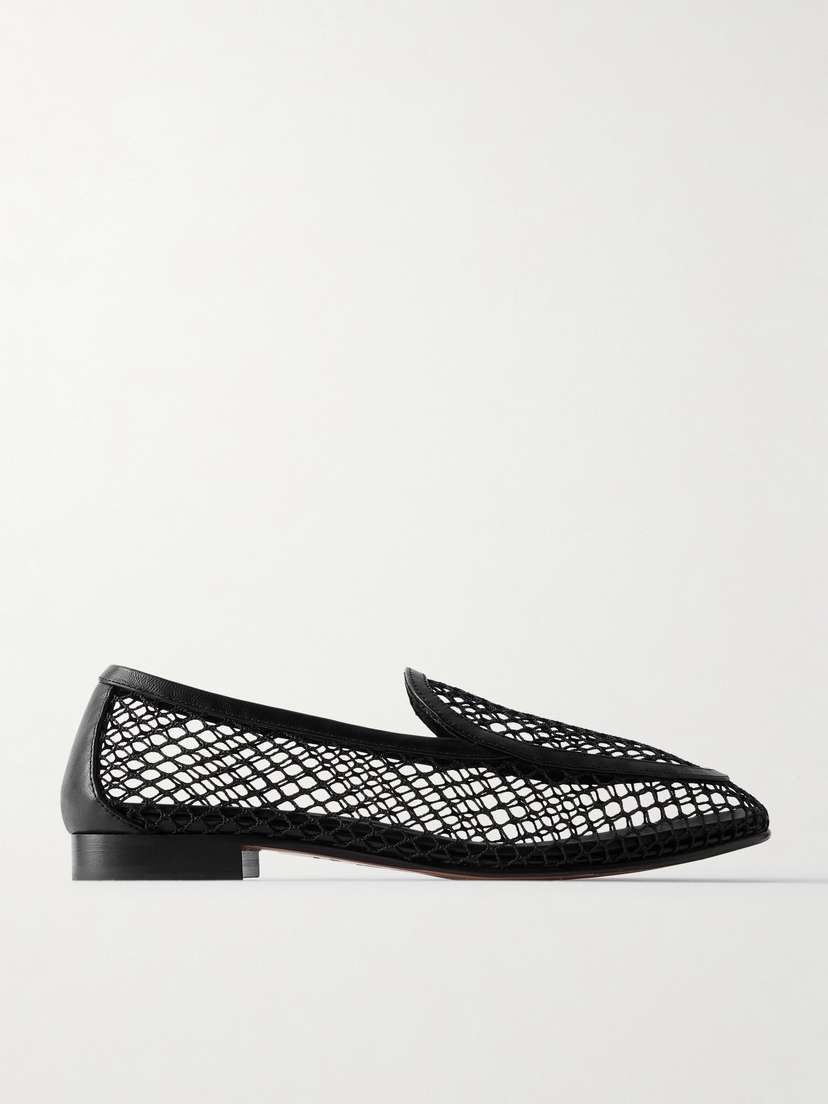 Aquazzura Saint Germain Leather-trimmed Fishnet Loafers