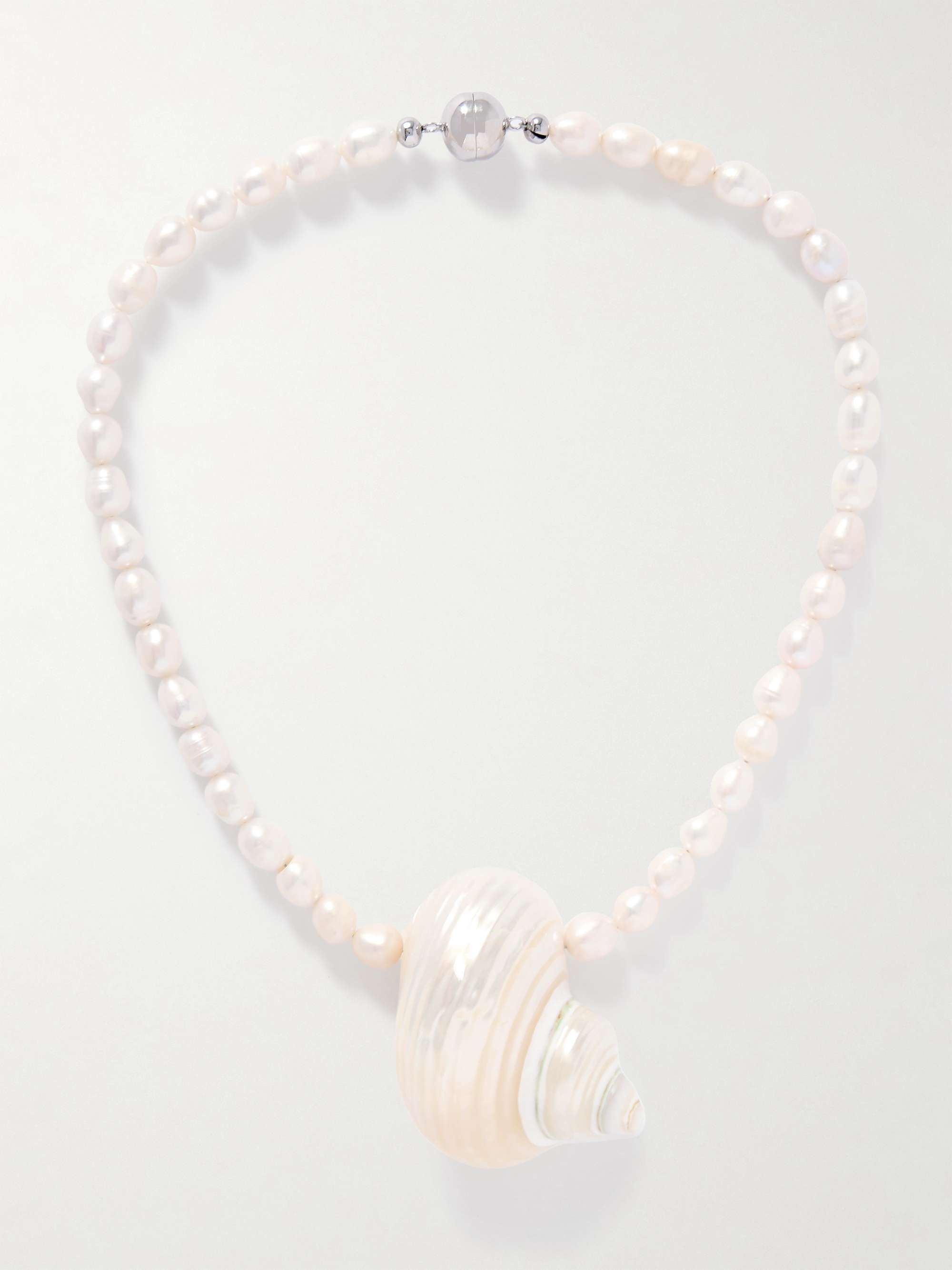 Mykonos silver-tone, freshwater pearl and shell necklace - white - One Size