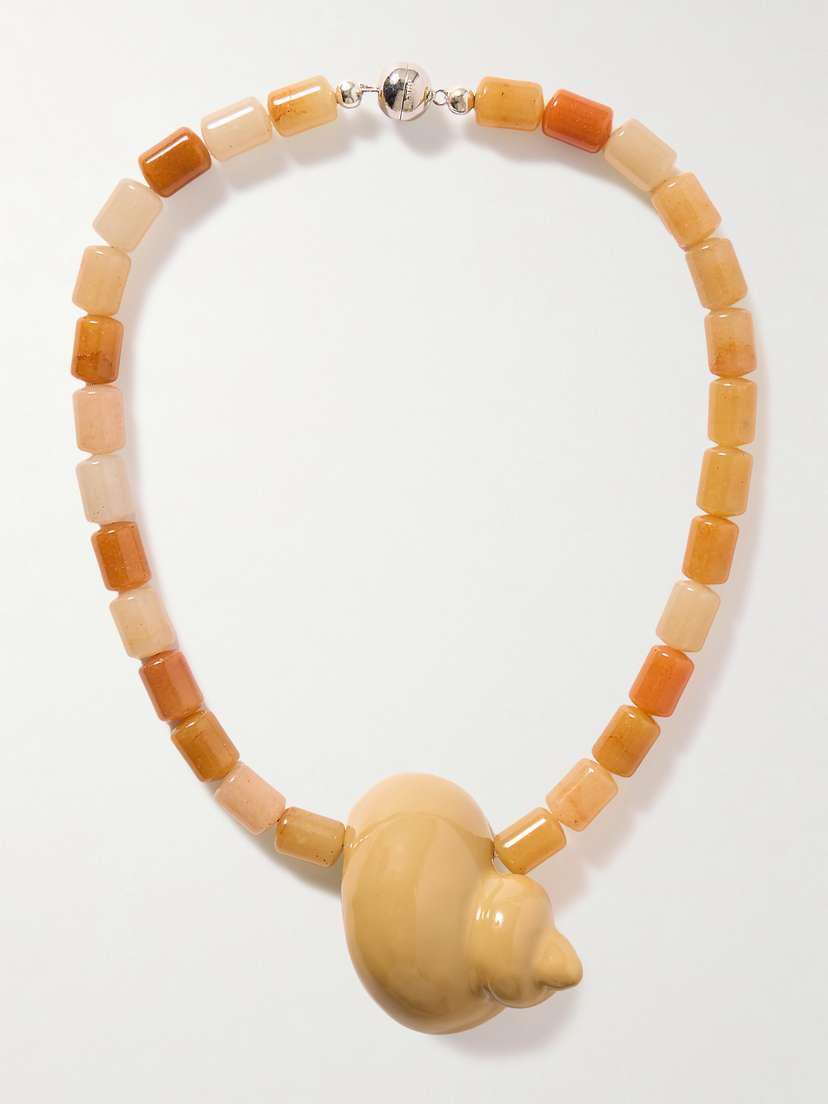 Julietta Mykonos Rhodium-plated, Enamel And Jade Necklace