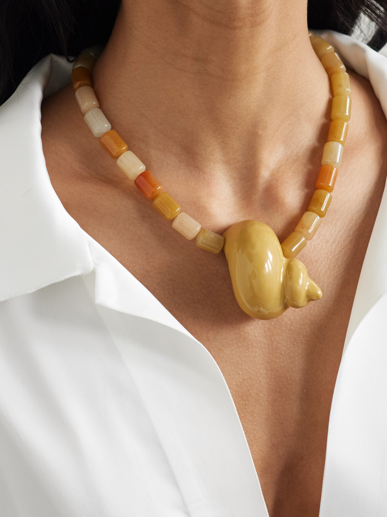 Julietta Mykonos Rhodium-plated, Enamel And Jade Necklace In Yellow