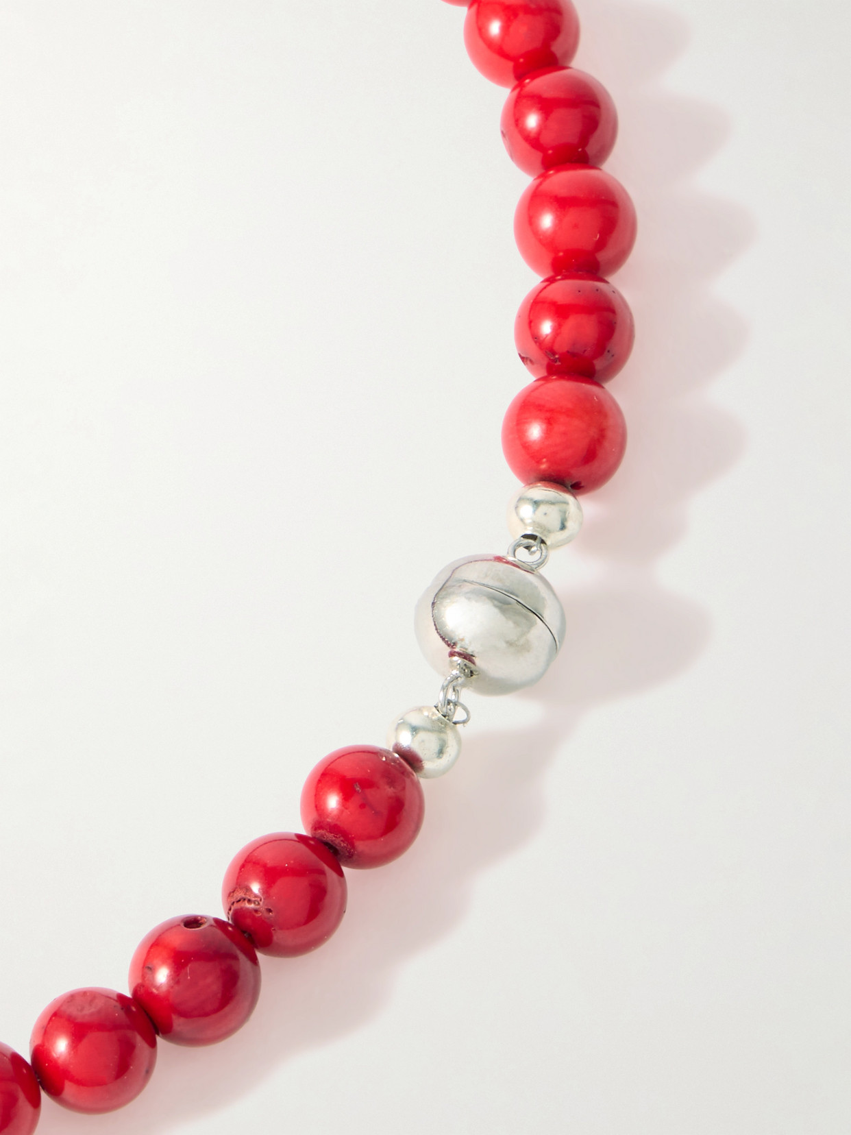 Julietta Mykonos Rhodium-plated Beaded Necklace In Red