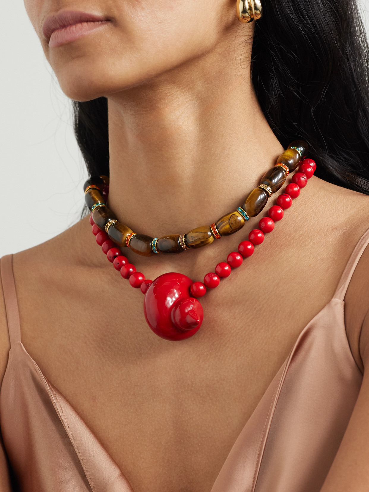 Julietta Mykonos Rhodium-plated Beaded Necklace In Red