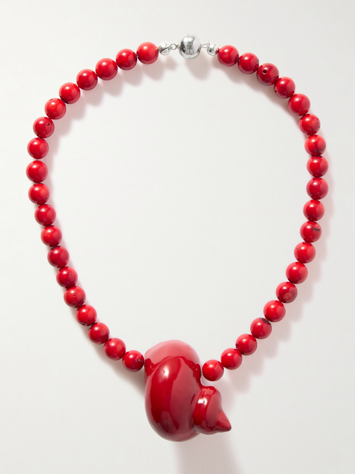 Julietta Mykonos Rhodium-plated Beaded Necklace In Red