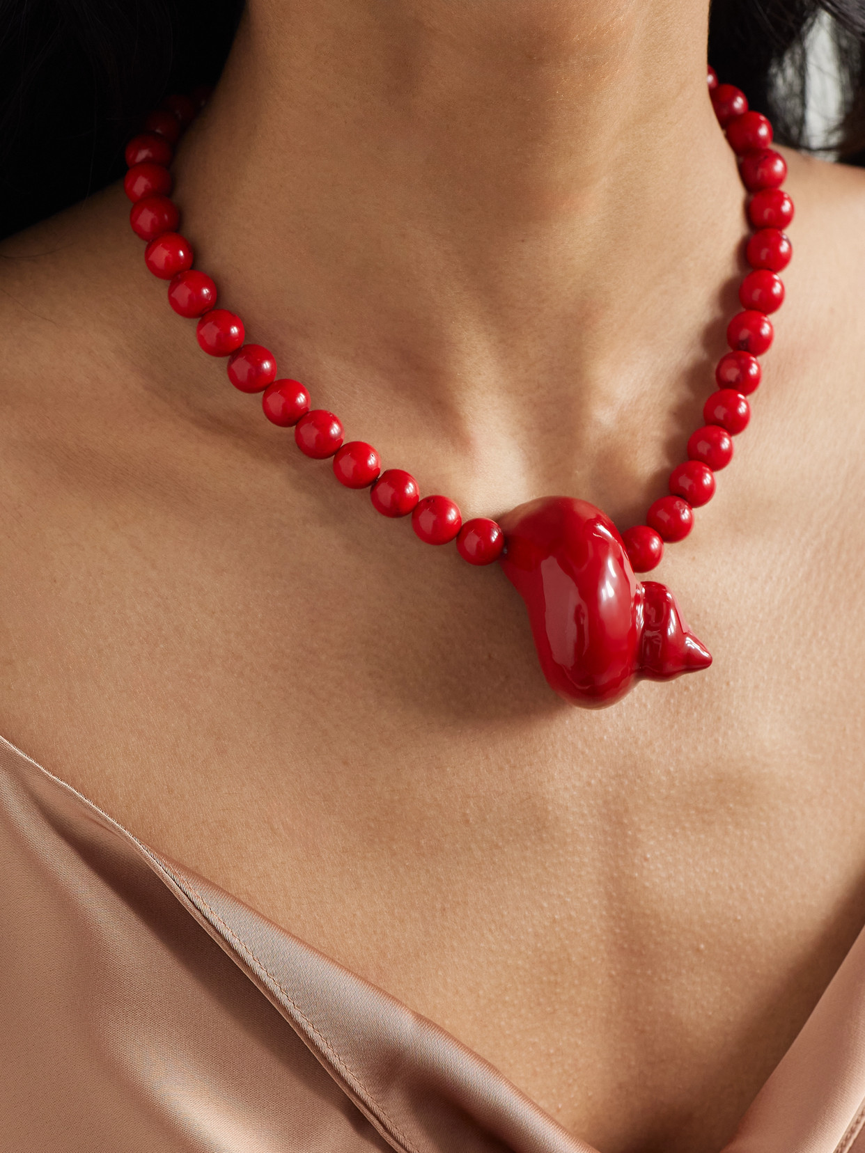 Julietta Mykonos Rhodium-plated Beaded Necklace In Red