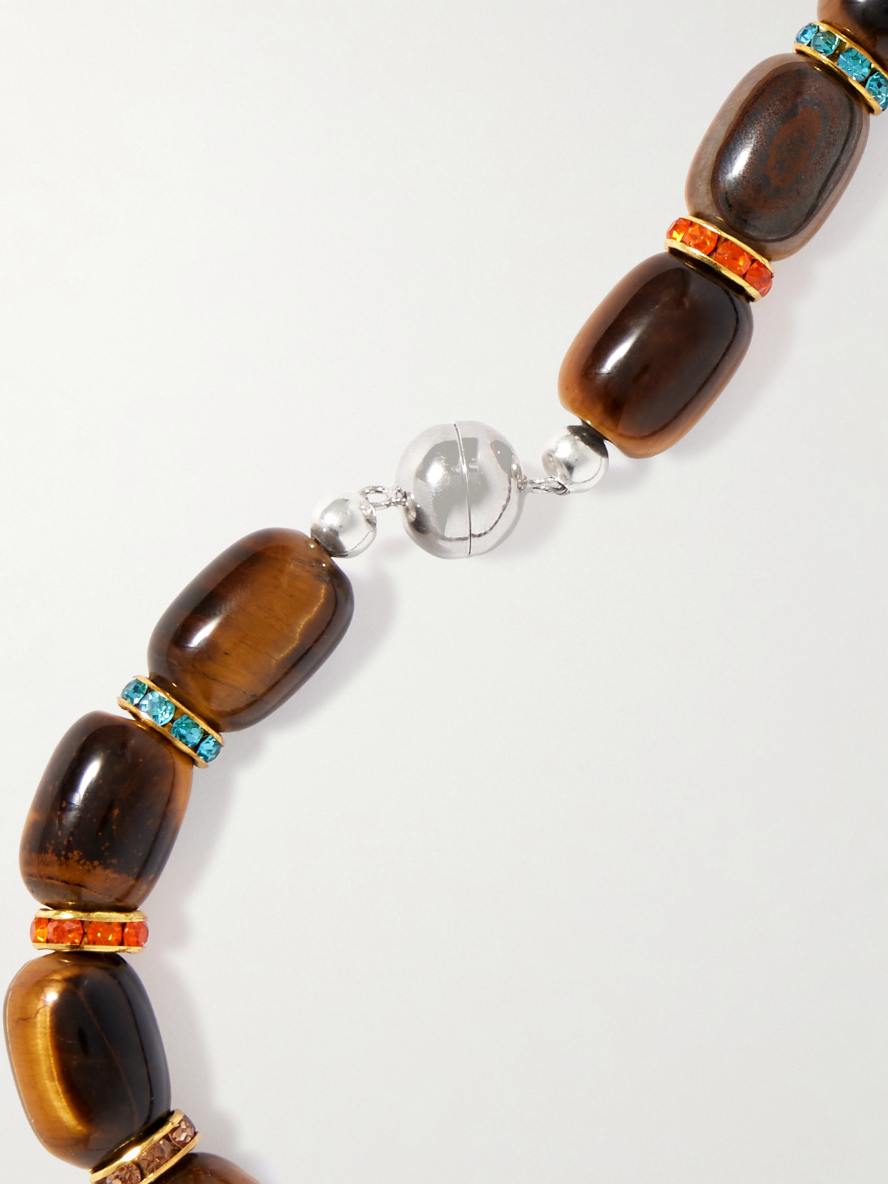 Julietta Donna Gold-tone Tiger's Eye And Crystal Necklace In Brown