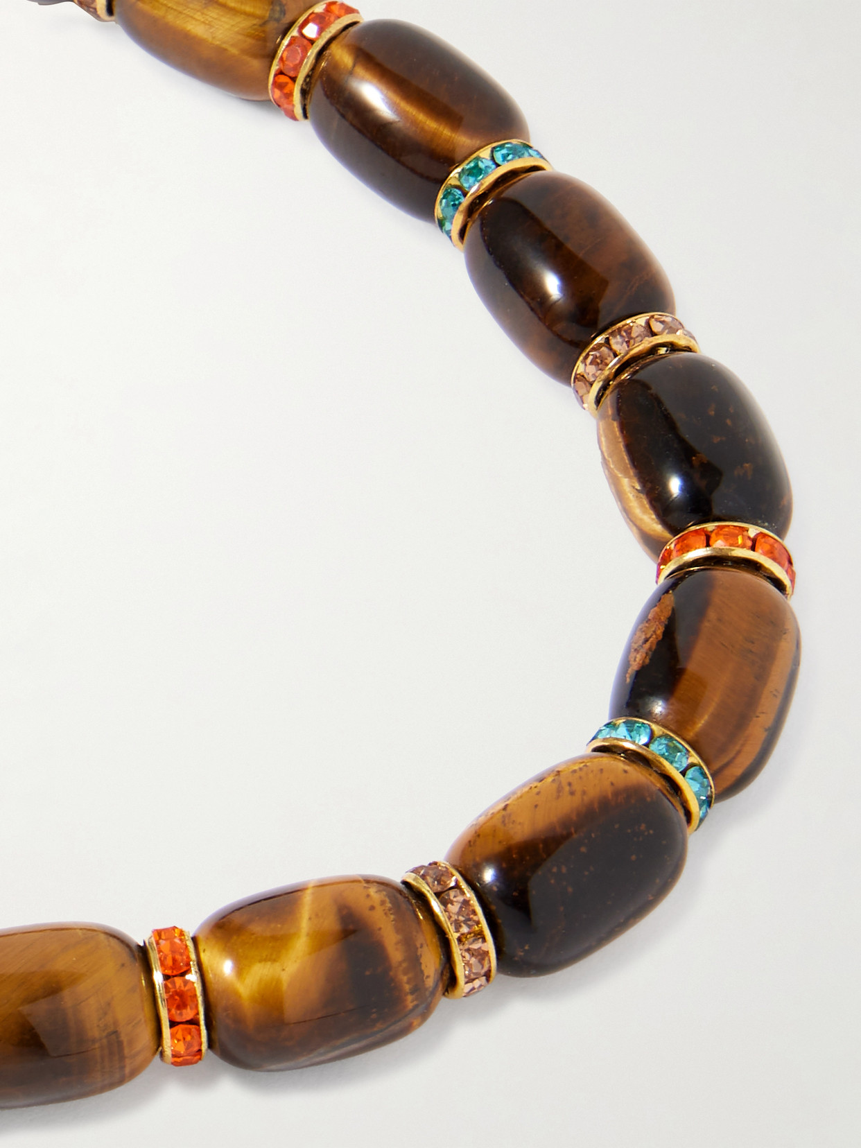 Julietta Donna Gold-tone Tiger's Eye And Crystal Necklace In Brown