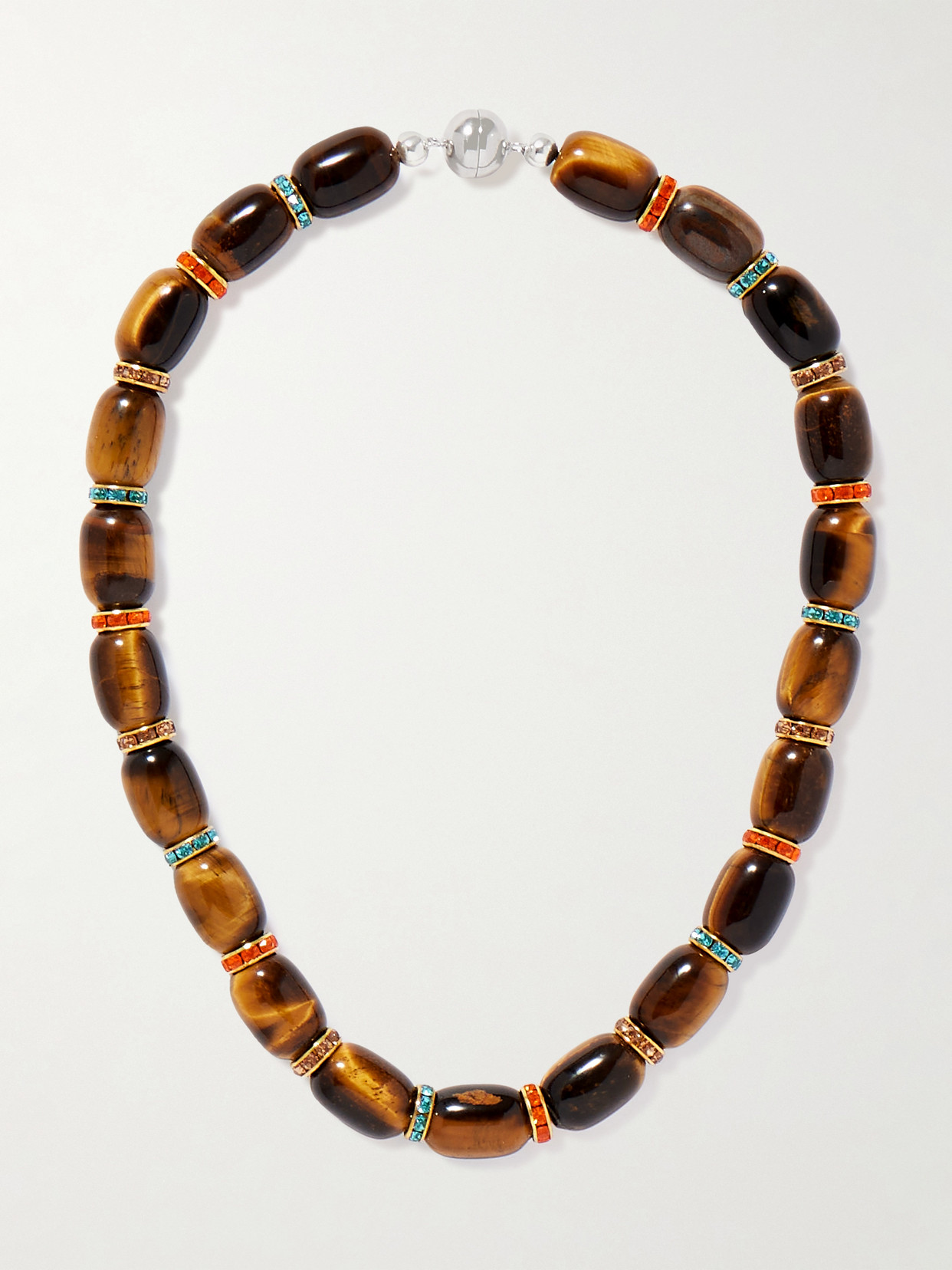 Julietta Donna Gold-tone Tiger's Eye And Crystal Necklace In Brown