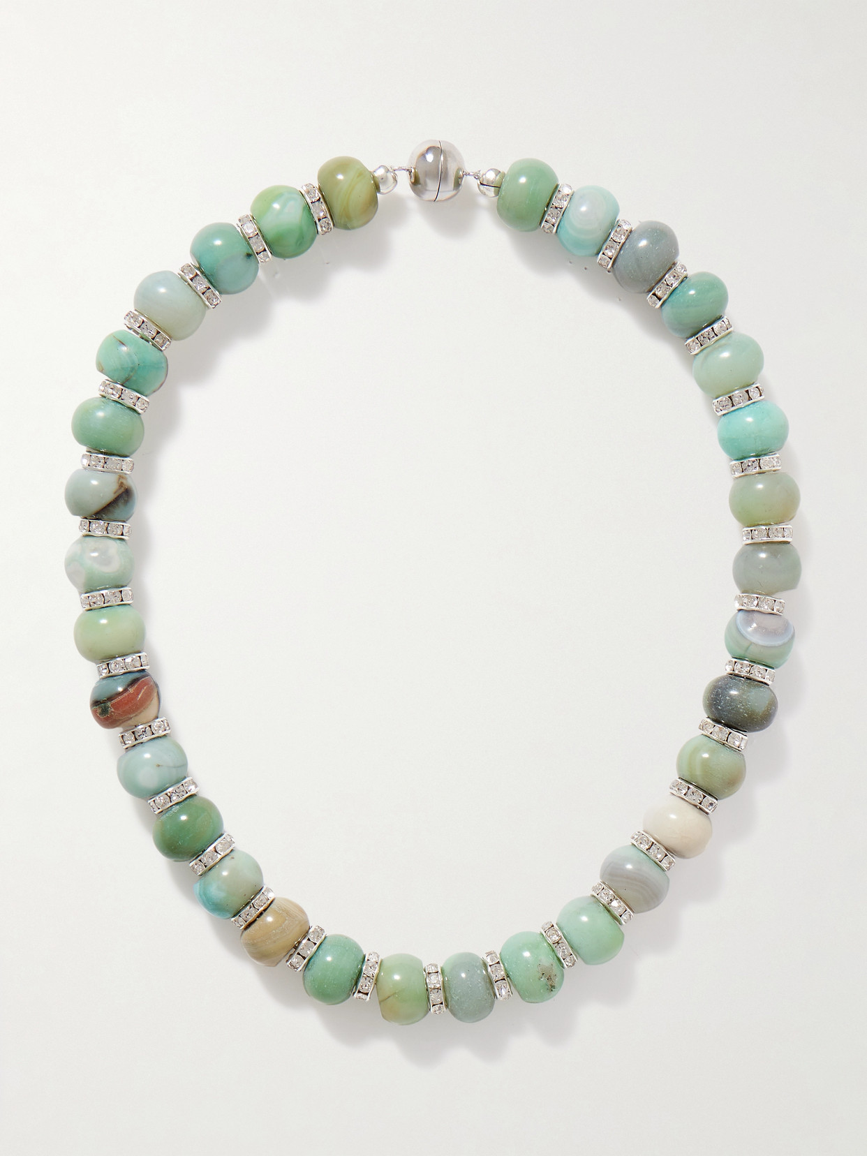 Julietta Thea Rhodium-plated Crystal And Agate Necklace In Blue