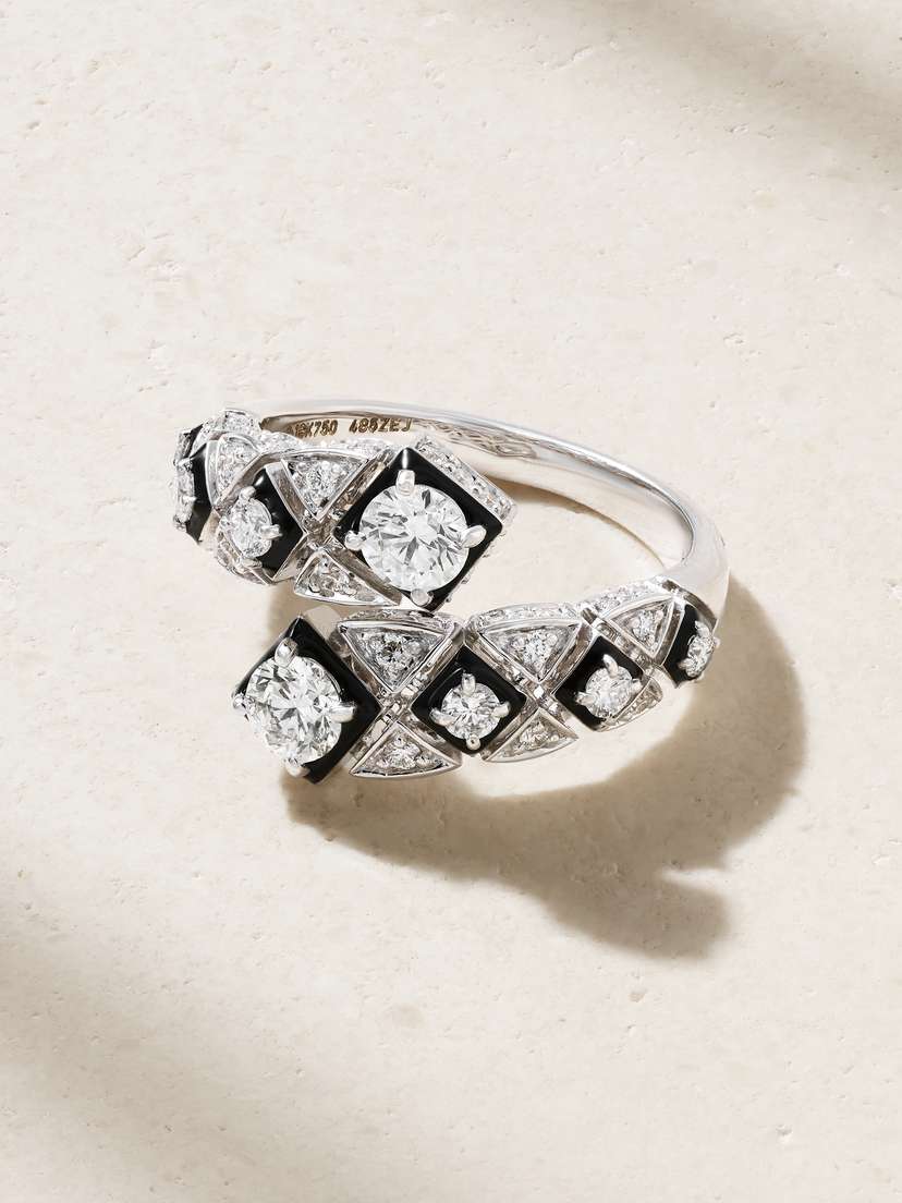 Kamyen Infinity 18-karat White Gold, Diamond And Enamel Ring