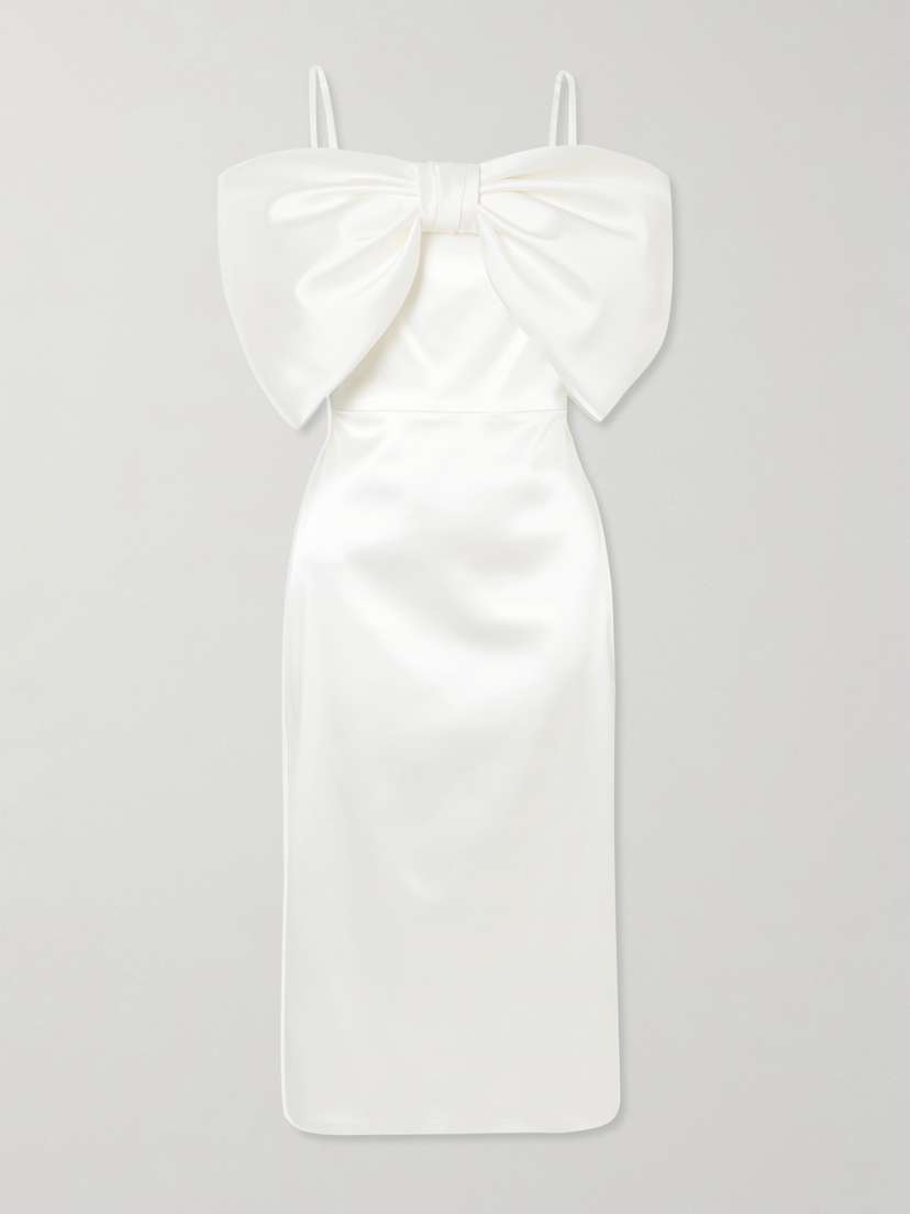 Halfpenny London Avery Bow-detailed Stretch-duchesse Satin Midi Dress