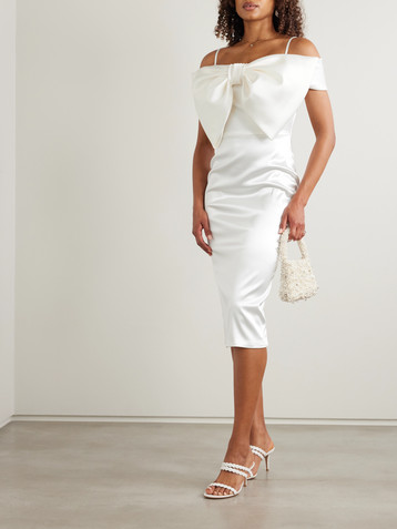Halfpenny London Avery bow-detailed stretch-duchesse satin midi dress