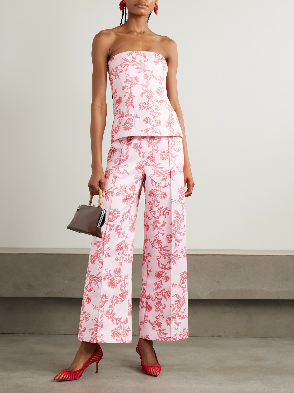 Kerina Strapless Floral-Print Faille Bustier Top