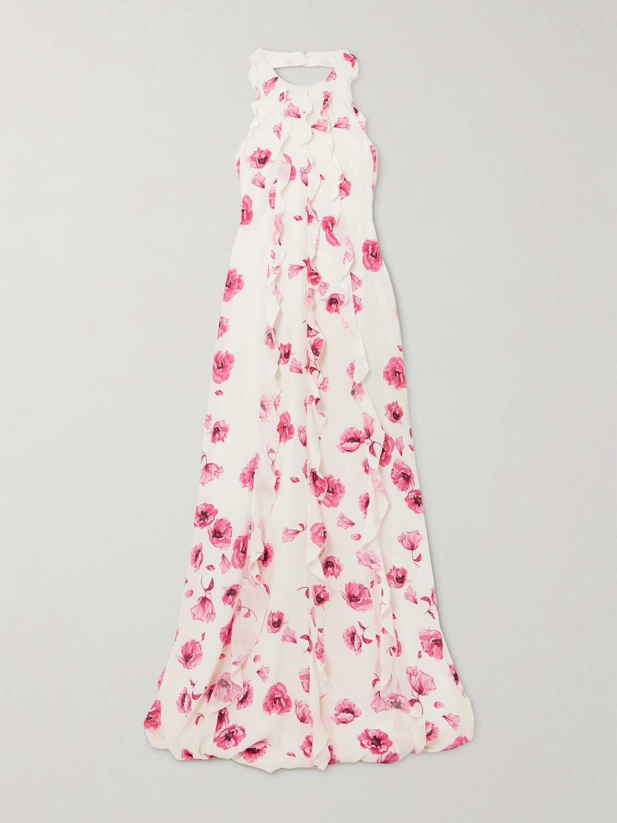Emilia Wickstead Fleurine Ruffled Floral-print Silk Crepe De Chine Halterneck Gown In Pink